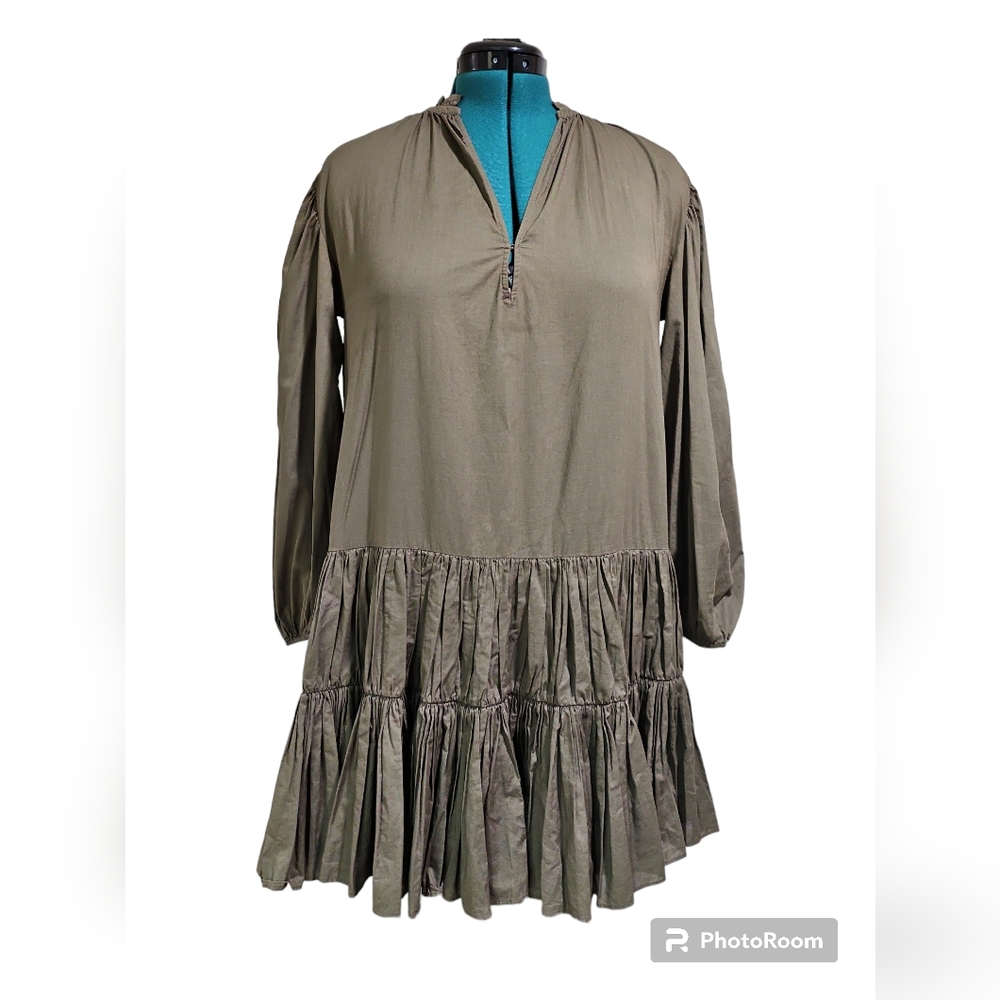 Maje Olive Green Tiered Mini Dress EU Size 36 / US Size 4